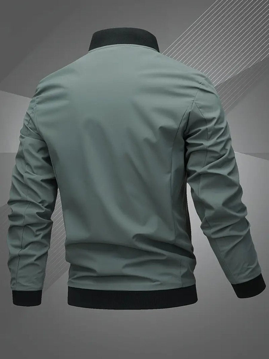 Men's Bomber Jacket with Zip-Up Closure, Baseball Collar and Ribbed Cuffs