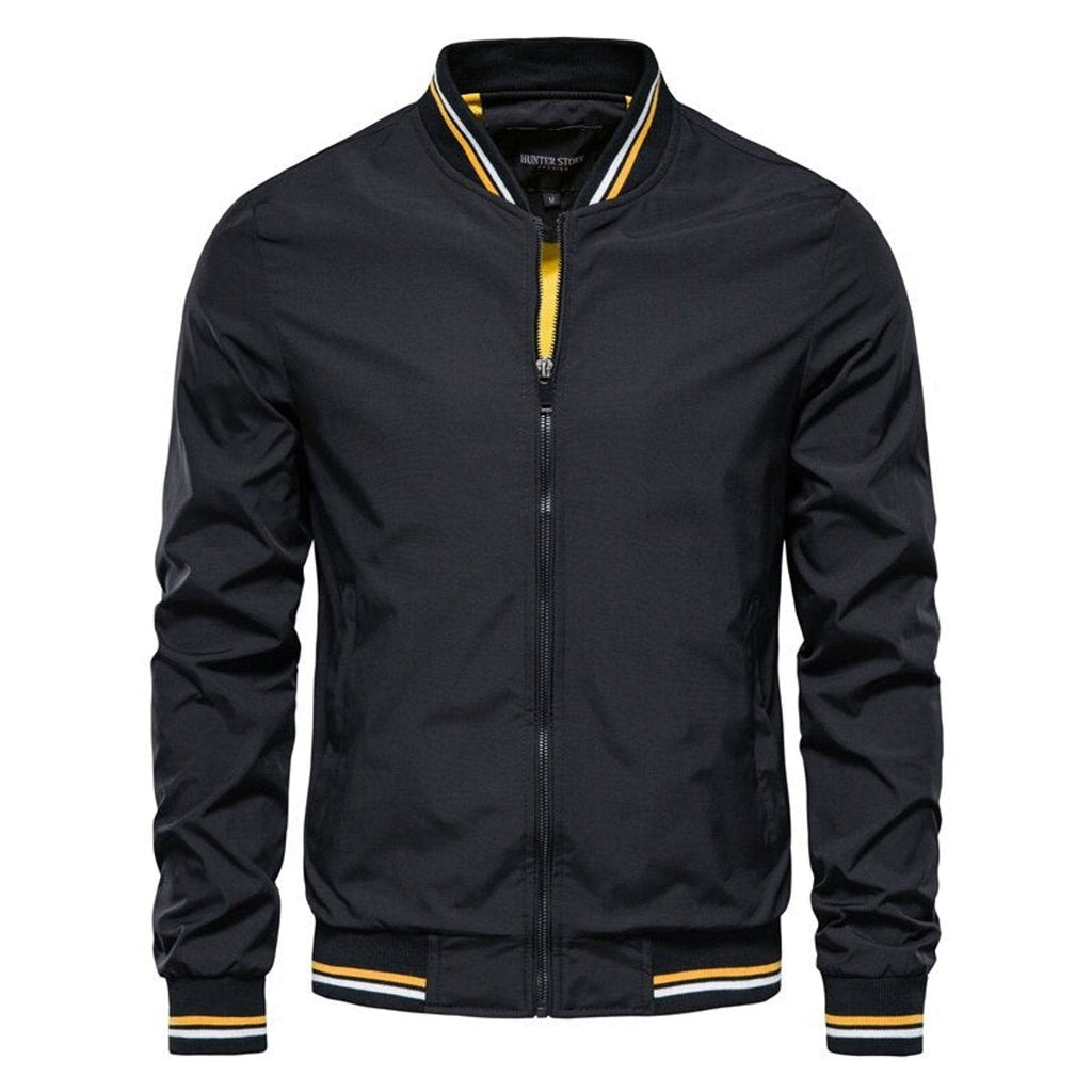Men's Bomber Jacket with Zip-Up Closure, Ribbed Collar and Cuffs