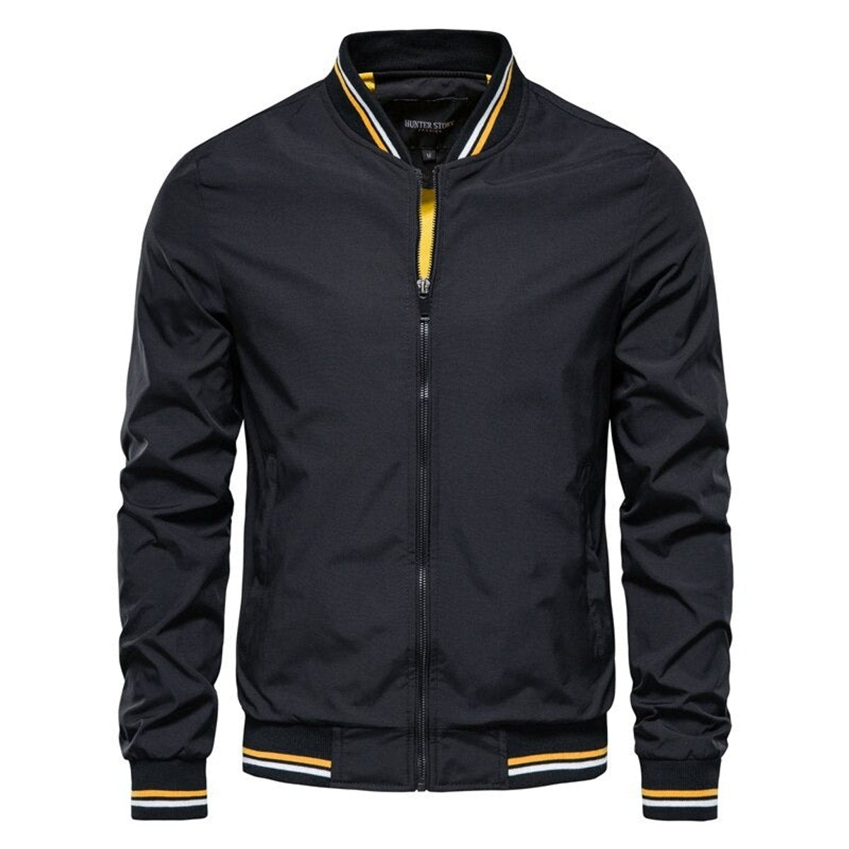 Men's Bomber Jacket with Zip-Up Closure, Ribbed Collar and Cuffs