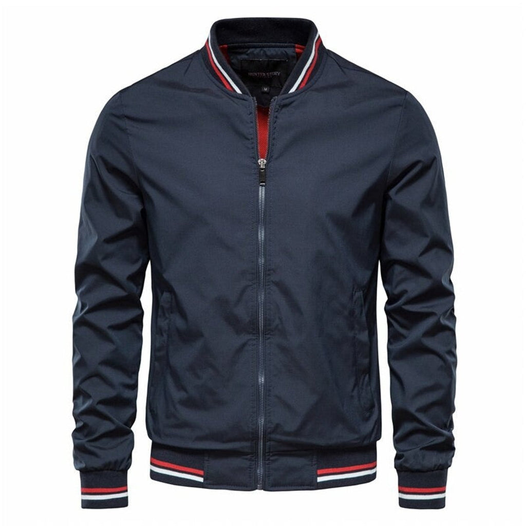 Men's Bomber Jacket with Zip-Up Closure, Ribbed Collar and Cuffs