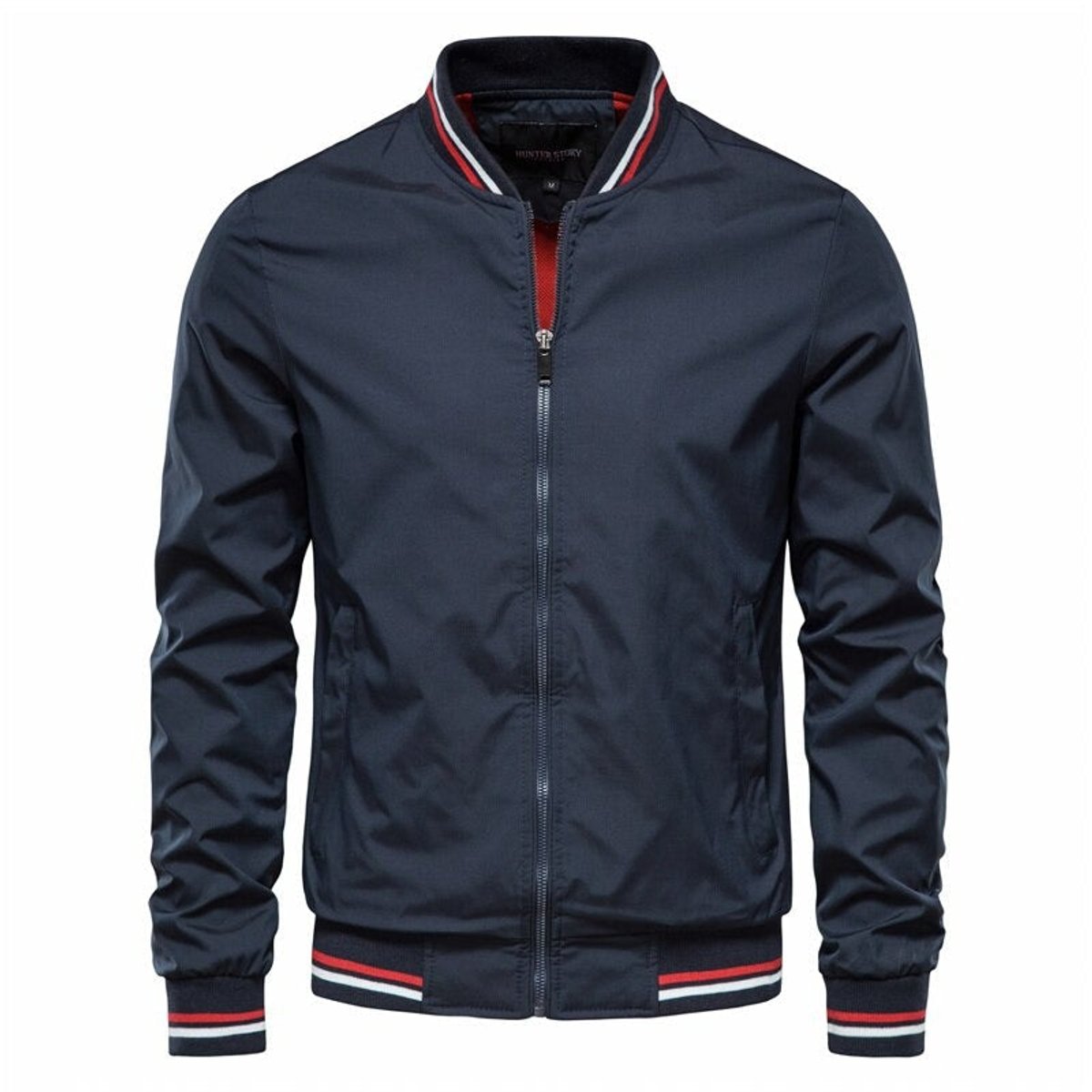Men's Bomber Jacket with Zip-Up Closure, Ribbed Collar and Cuffs