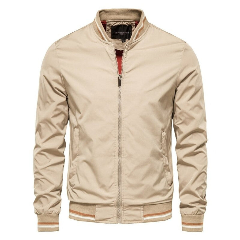 Men's Bomber Jacket with Zip-Up Closure, Ribbed Collar and Cuffs
