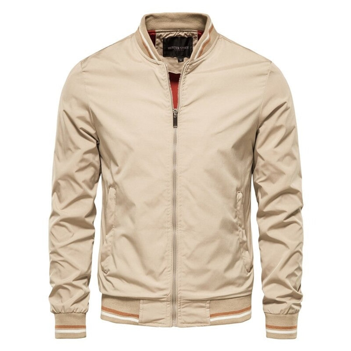 Men's Bomber Jacket with Zip-Up Closure, Ribbed Collar and Cuffs