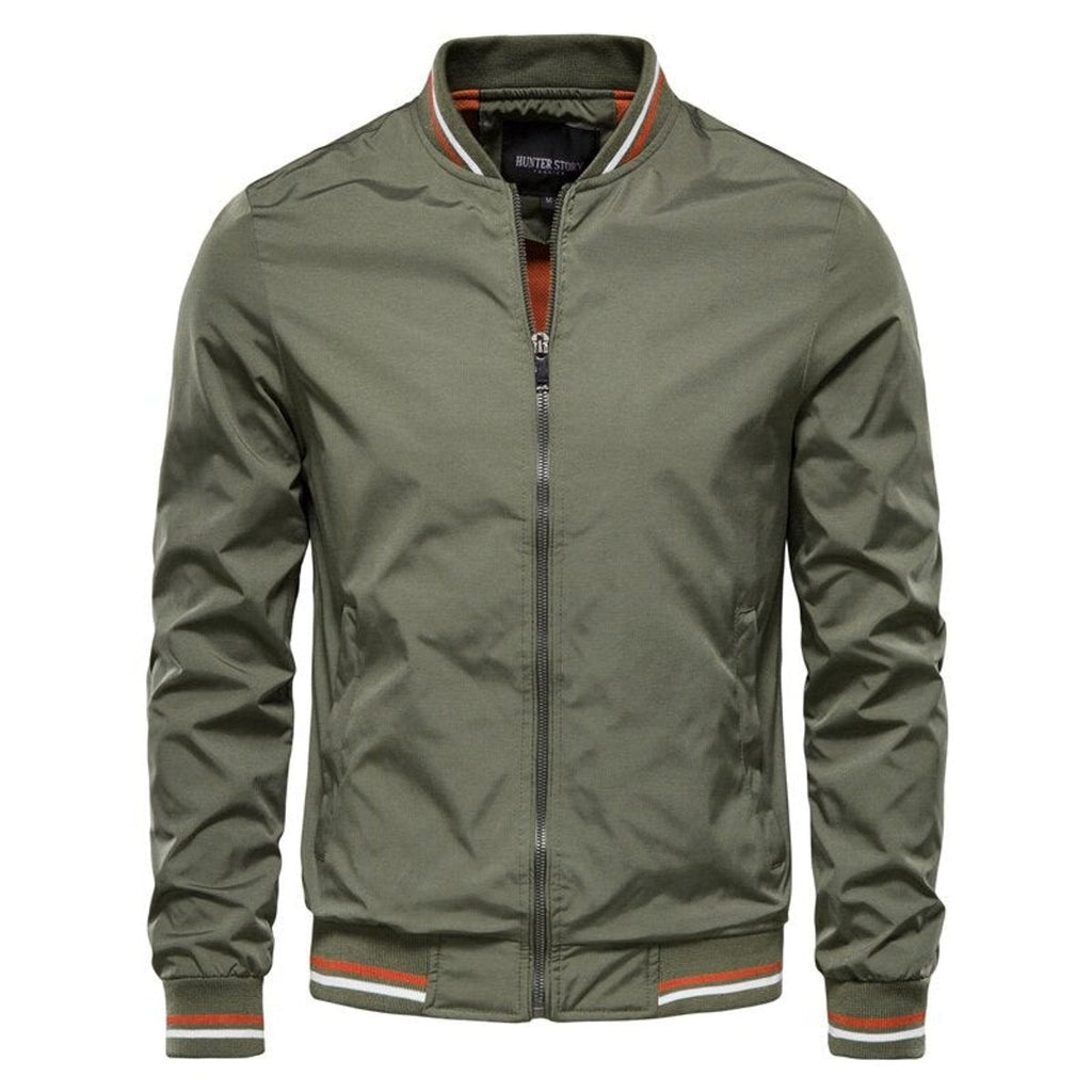 Men's Bomber Jacket with Zip-Up Closure, Ribbed Collar and Cuffs