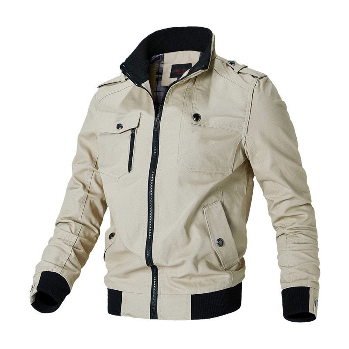 Men's Bomber Jacket with Zip-Up Closure, Ribbed Cuffs and Multiple Pockets