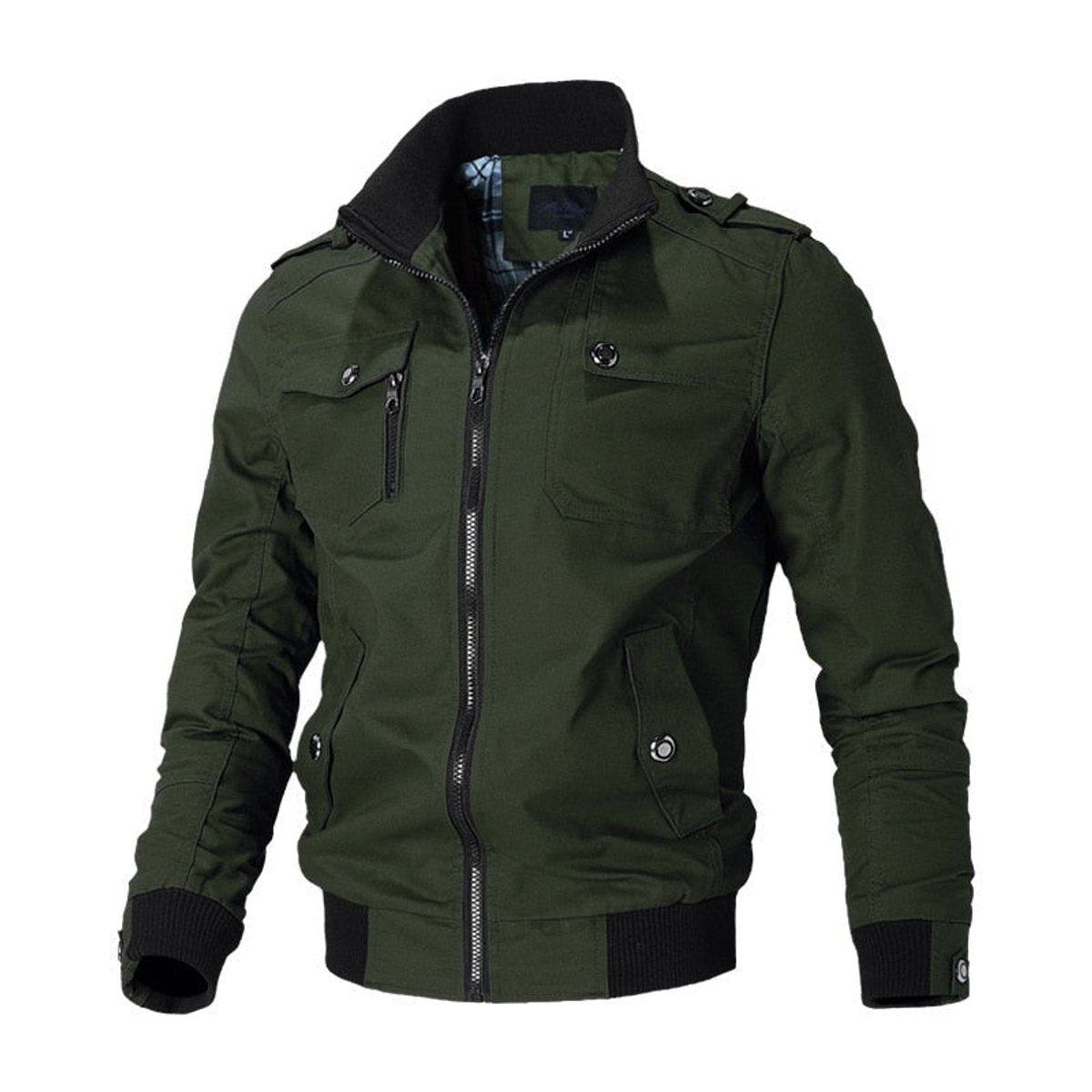 Men's Bomber Jacket with Zip-Up Closure, Ribbed Cuffs and Multiple Pockets