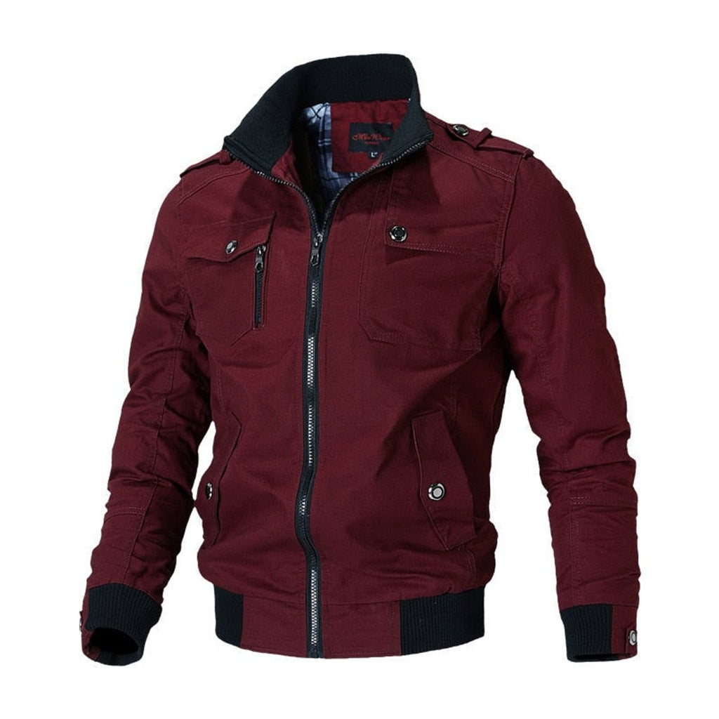 Men's Bomber Jacket with Zip-Up Closure, Ribbed Cuffs and Multiple Pockets