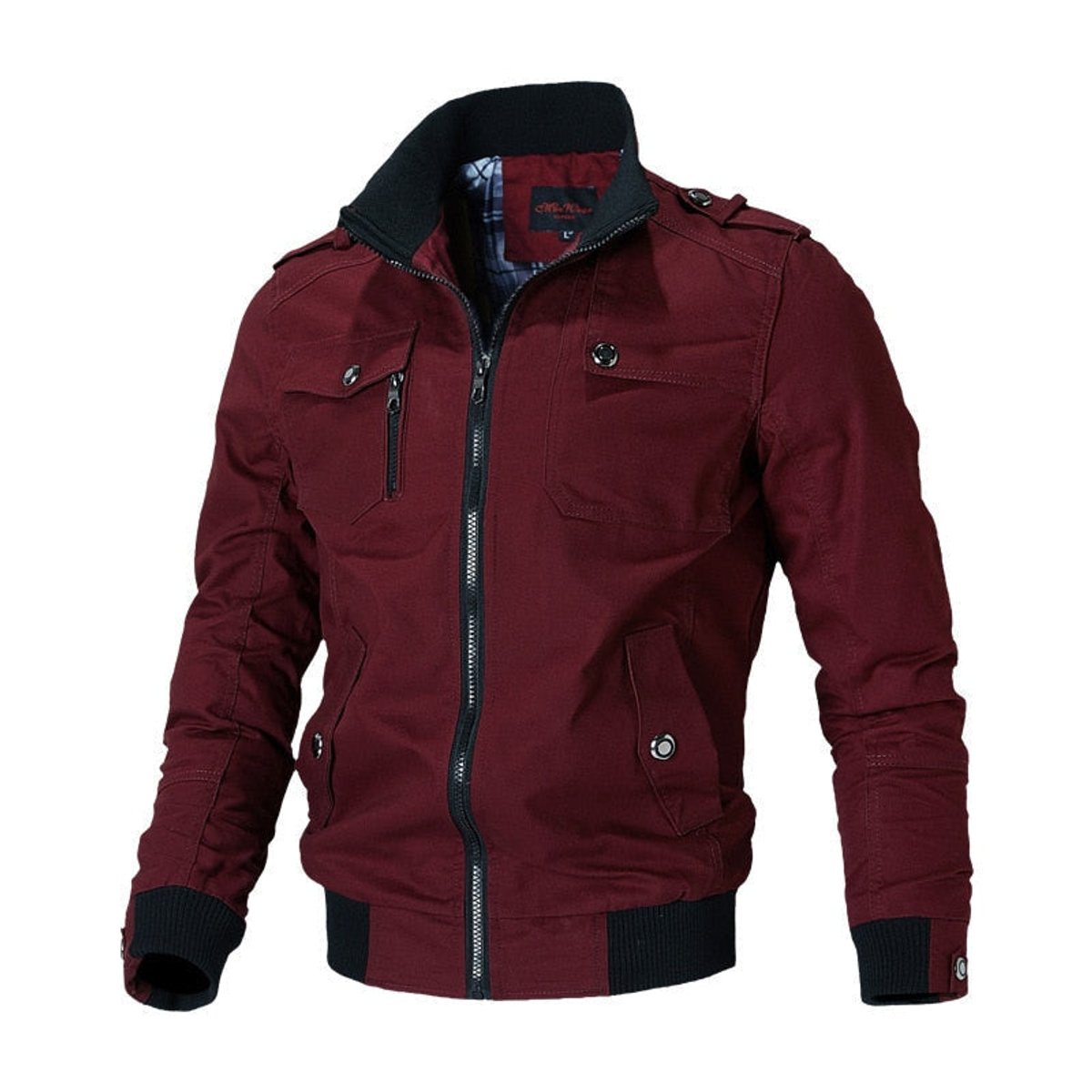 Men's Bomber Jacket with Zip-Up Closure, Ribbed Cuffs and Multiple Pockets