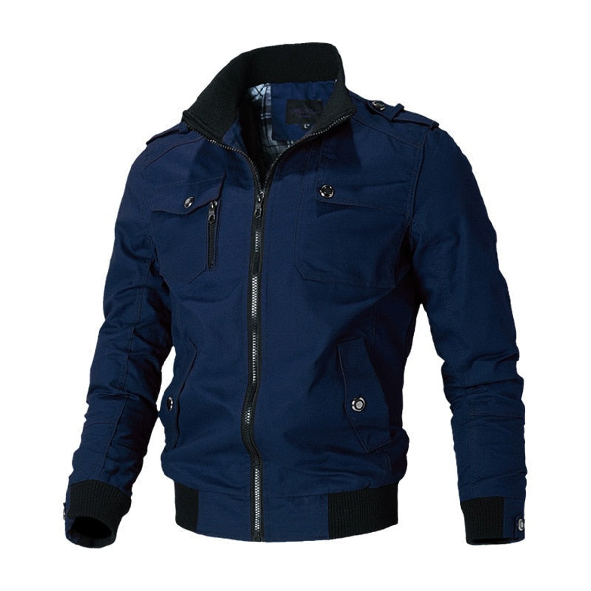 Men's Bomber Jacket with Zip-Up Closure, Ribbed Cuffs and Multiple Pockets