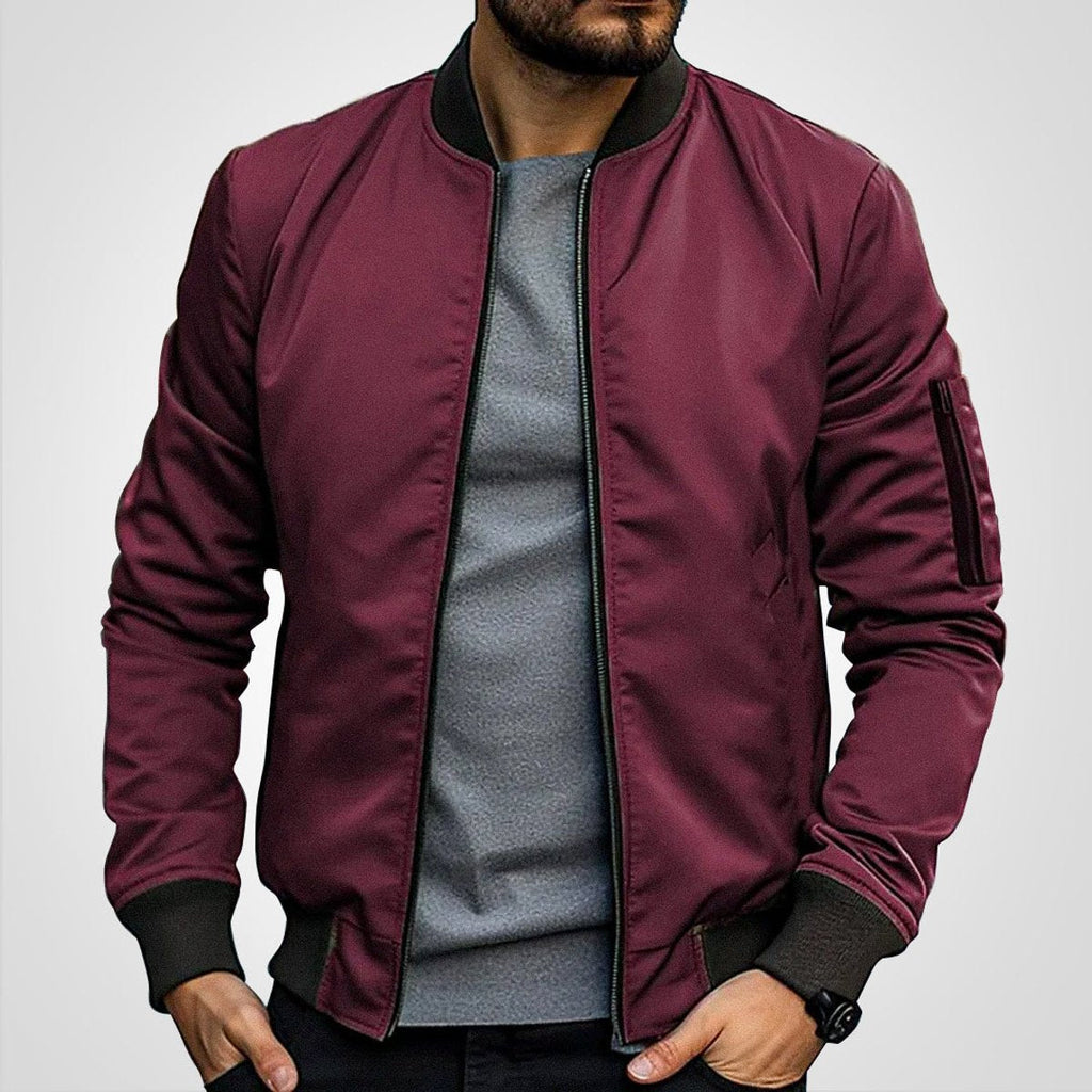 Men's Bomber Jacket with Zip-Up Closure, Ribbed Cuffs and Stand Collar