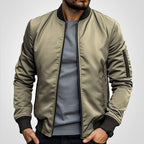 Men's Bomber Jacket with Zip-Up Closure, Ribbed Cuffs and Stand Collar