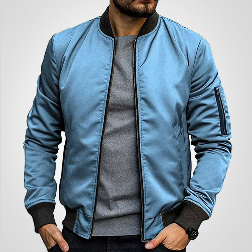 Men's Bomber Jacket with Zip-Up Closure, Ribbed Cuffs and Stand Collar
