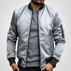 Men's Bomber Jacket with Zip-Up Closure, Ribbed Cuffs and Stand Collar