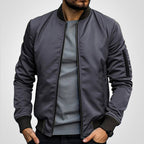 Men's Bomber Jacket with Zip-Up Closure, Ribbed Cuffs and Stand Collar