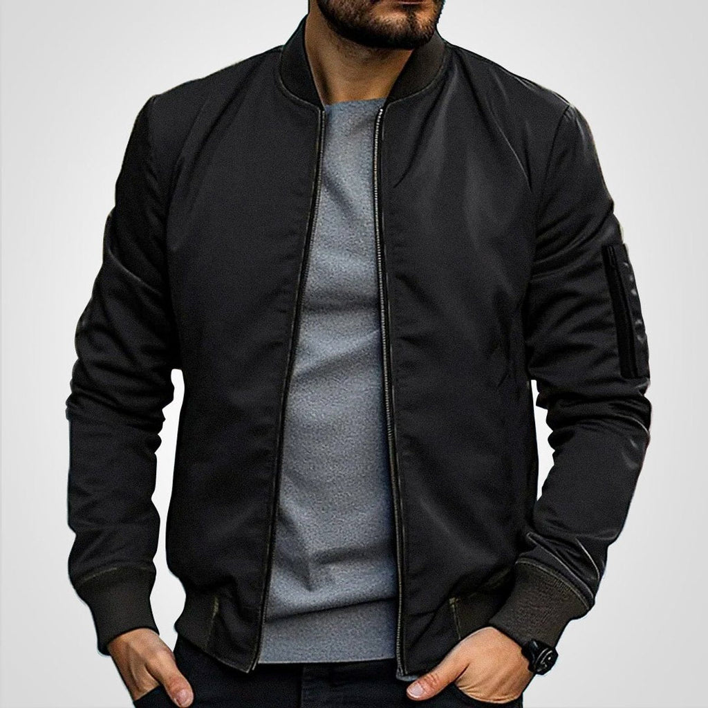 Men's Bomber Jacket with Zip-Up Closure, Ribbed Cuffs and Stand Collar