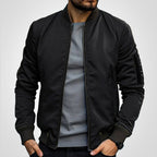 Men's Bomber Jacket with Zip-Up Closure, Ribbed Cuffs and Stand Collar
