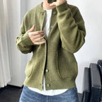 Men's Cardigan Sweater with Button-Front Closure and Patch Pockets