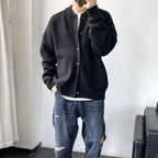 Men's Cardigan Sweater with Button-Front Closure and Patch Pockets