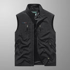 Men's Cargo Vest with Stand Collar and Multiple Zip Pockets