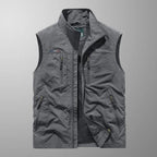 Men's Cargo Vest with Stand Collar and Multiple Zip Pockets