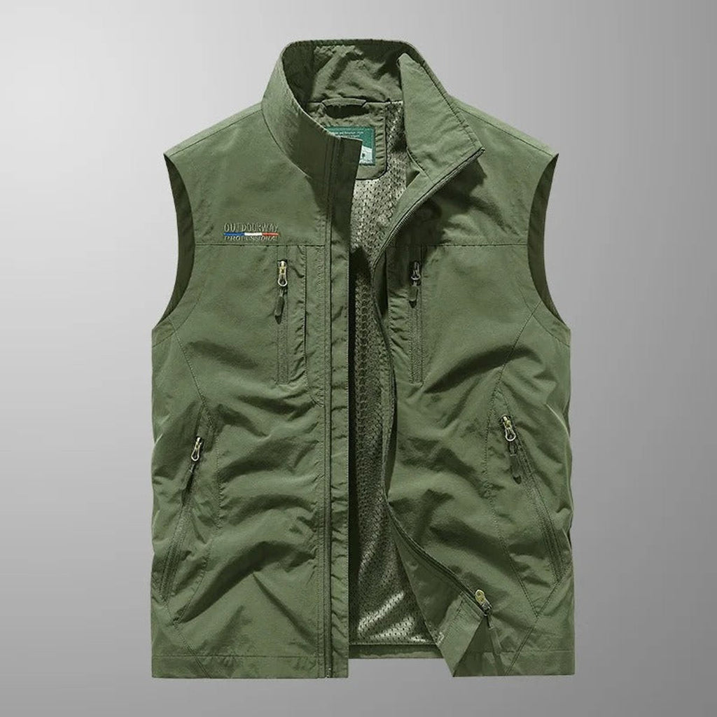 Men's Cargo Vest with Stand Collar and Multiple Zip Pockets