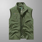 Men's Cargo Vest with Stand Collar and Multiple Zip Pockets