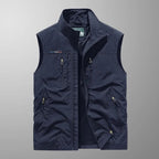 Men's Cargo Vest with Stand Collar and Multiple Zip Pockets