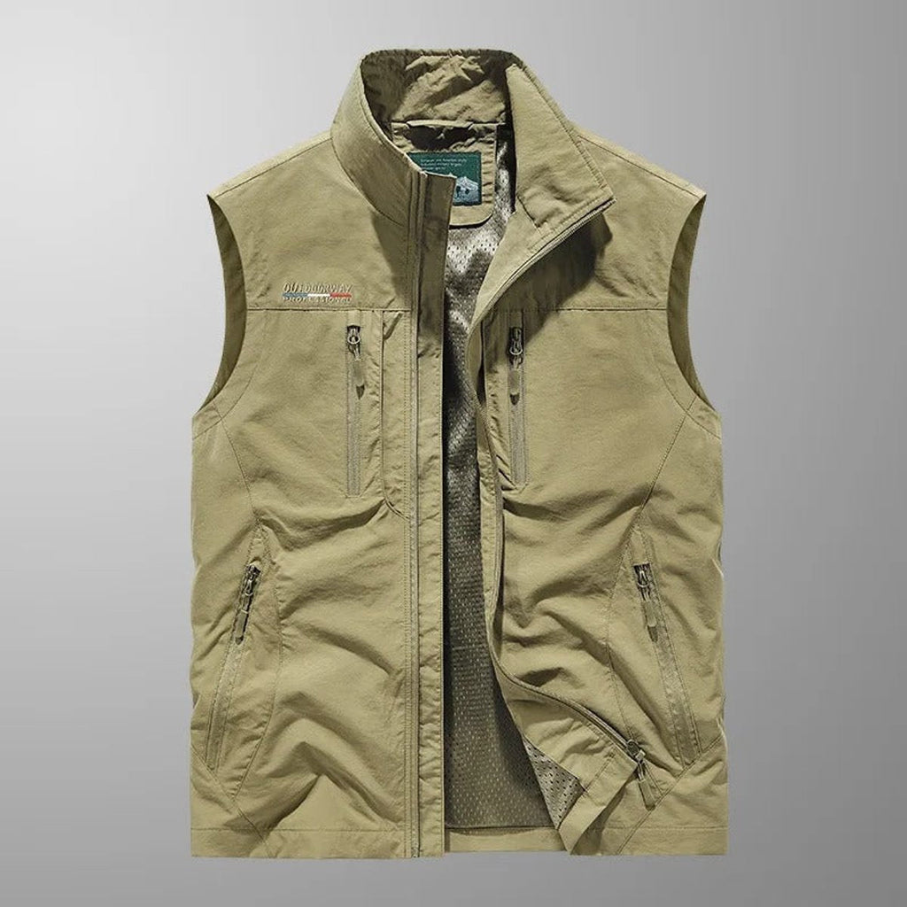 Men's Cargo Vest with Stand Collar and Multiple Zip Pockets