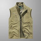 Men's Cargo Vest with Stand Collar and Multiple Zip Pockets