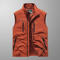 Men's Cargo Vest with Stand Collar and Multiple Zip Pockets