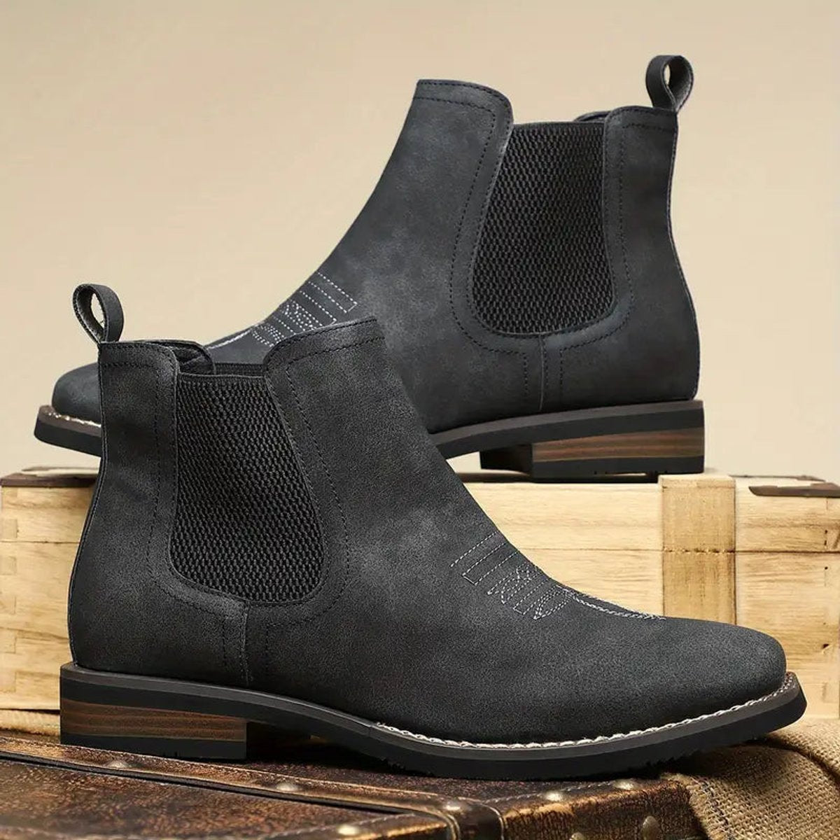 Men's Chelsea Boots with Slip-On Closure, Ankle Height and Elastic Side Panels