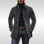 Men's Coat with Stand Collar and Button-Front Closure and Side Pockets