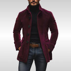 Men's Coat with Stand Collar and Button-Front Closure and Side Pockets