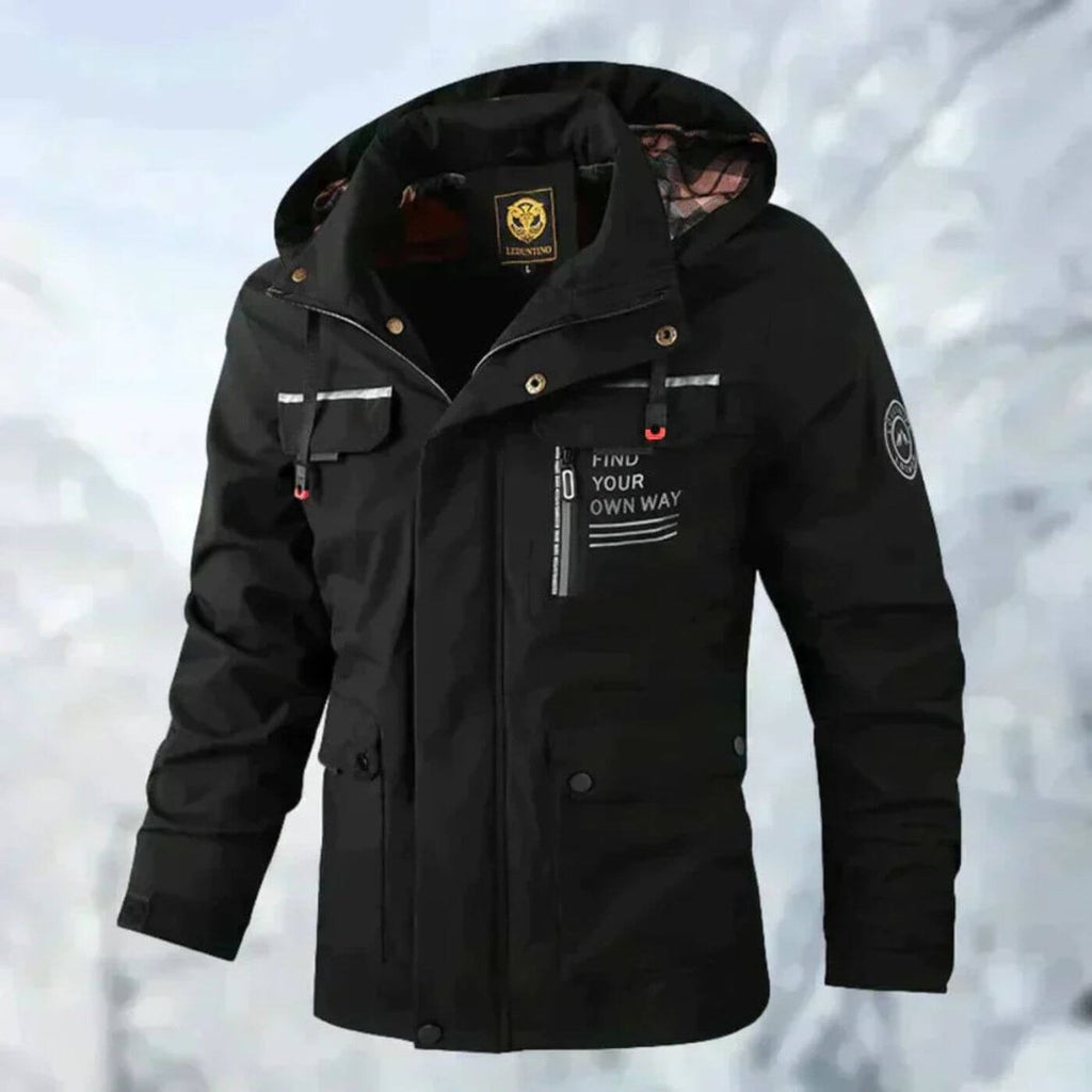 Men's Hooded Quilted Parka with Multiple Pockets and Snap-Button Closure