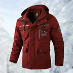 Men's Hooded Quilted Parka with Multiple Pockets and Snap-Button Closure