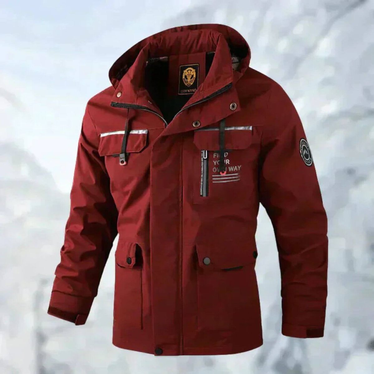 Men's Hooded Quilted Parka with Multiple Pockets and Snap-Button Closure