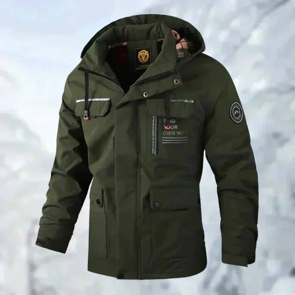 Men's Hooded Quilted Parka with Multiple Pockets and Snap-Button Closure