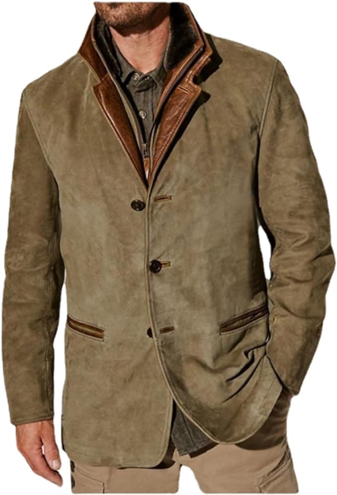 Men's Jacket with Button Up Closure and Notched Collar