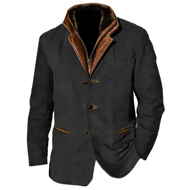 Men's Jacket with Button Up Closure and Notched Collar
