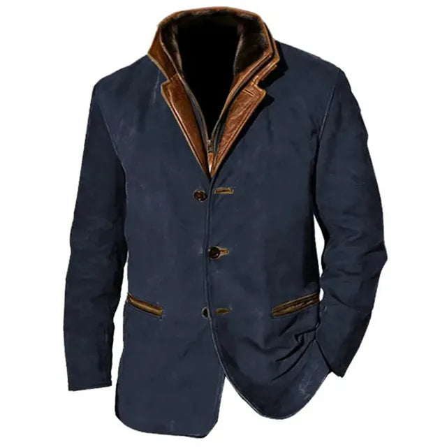 Men's Jacket with Button Up Closure and Notched Collar