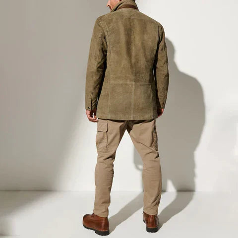 Men's Jacket with Button Up Closure and Notched Collar