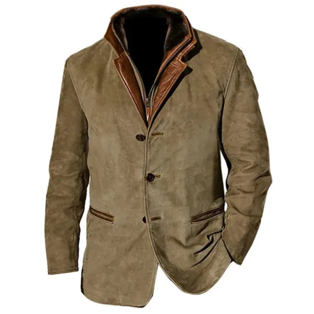 Men's Jacket with Button Up Closure and Notched Collar