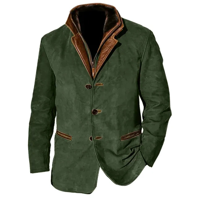 Men's Jacket with Button Up Closure and Notched Collar