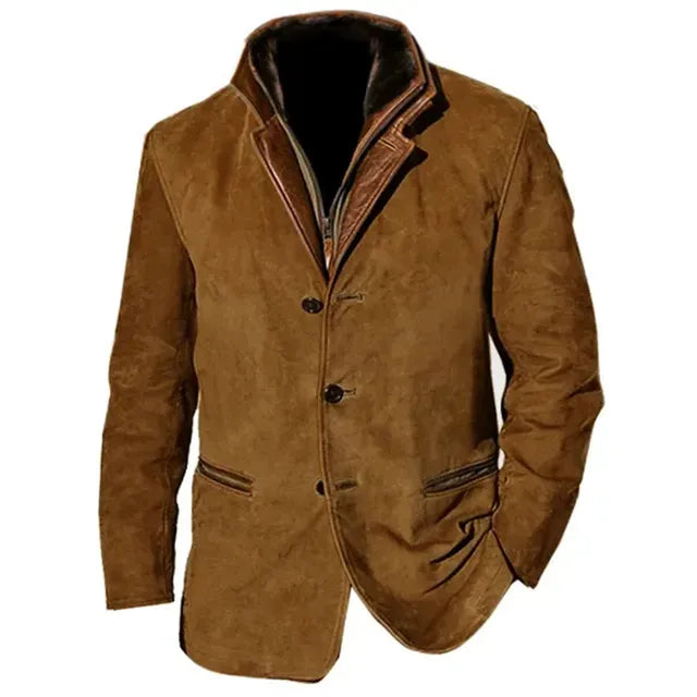 Men's Jacket with Button Up Closure and Notched Collar