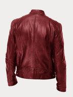 Men's Moto Jacket with Stand Collar and Multiple Zip Pockets