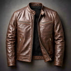 Men's Moto Jacket with Stand Collar and Multiple Zip Pockets