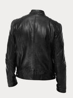 Men's Moto Jacket with Stand Collar and Multiple Zip Pockets