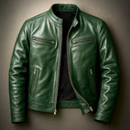 Men's Moto Jacket with Stand Collar and Multiple Zip Pockets