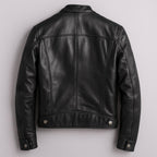 Men's Moto Jacket with Stand Collar and Multiple Zip Pockets