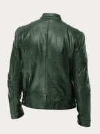 Men's Moto Jacket with Stand Collar and Multiple Zip Pockets